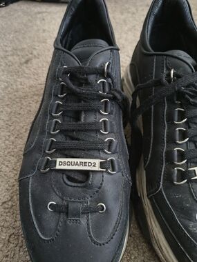 DSQUARED2 Black Leather & Textile Lace-Up Sneakers with Branded Plate